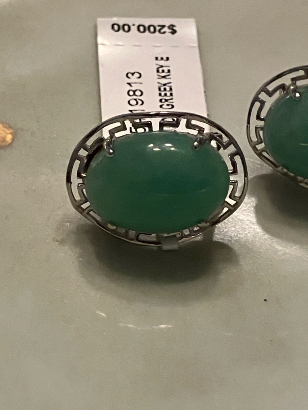 Jade and Sterling Silver Greek Key Earrings- Pierced NWT - Picture 3 of 3